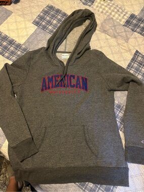 Champion Gray Hoodie with Red and Blue American University Logo